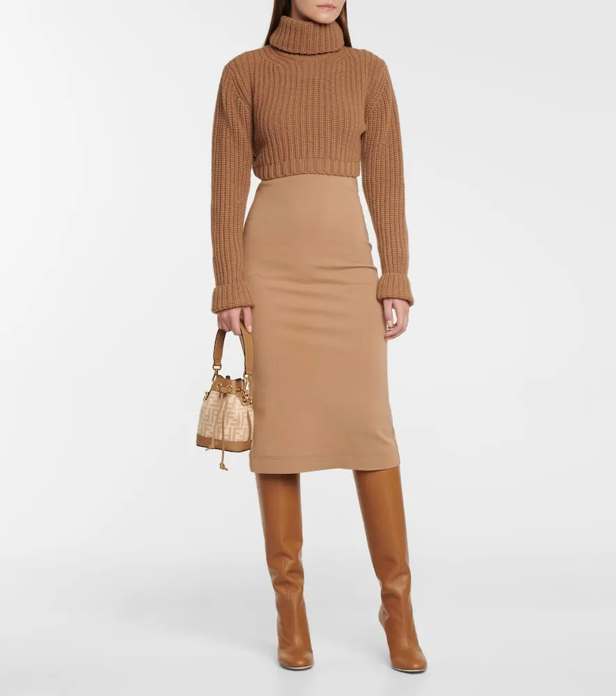 Fendi Off-shoulder wool jersey midi dress