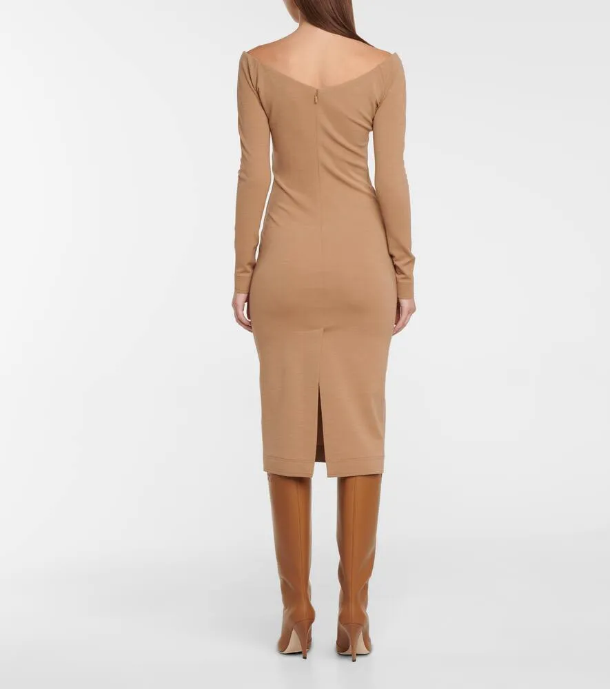 Fendi Off-shoulder wool jersey midi dress