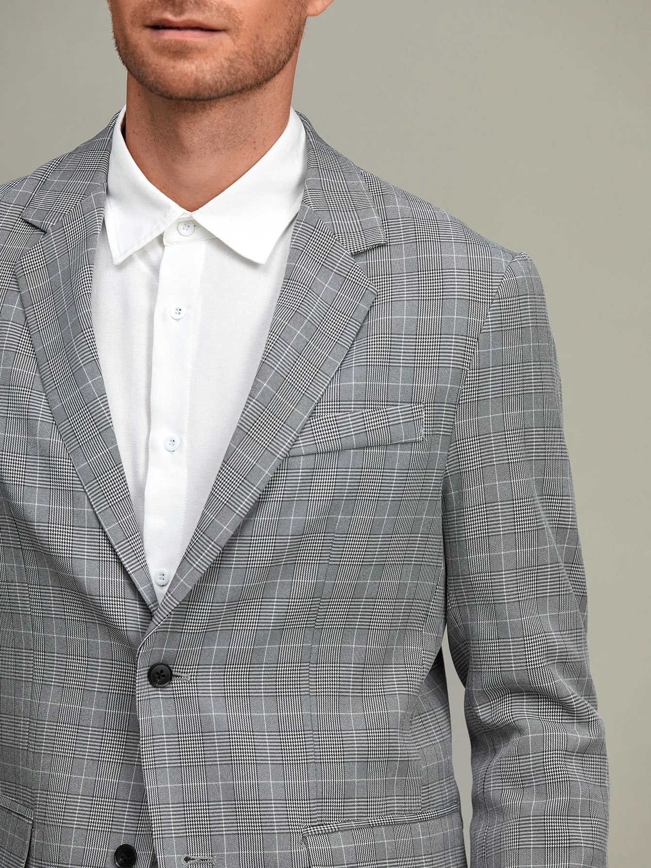 Grey Plaid Button Front Blazer and Tailored Trousers
