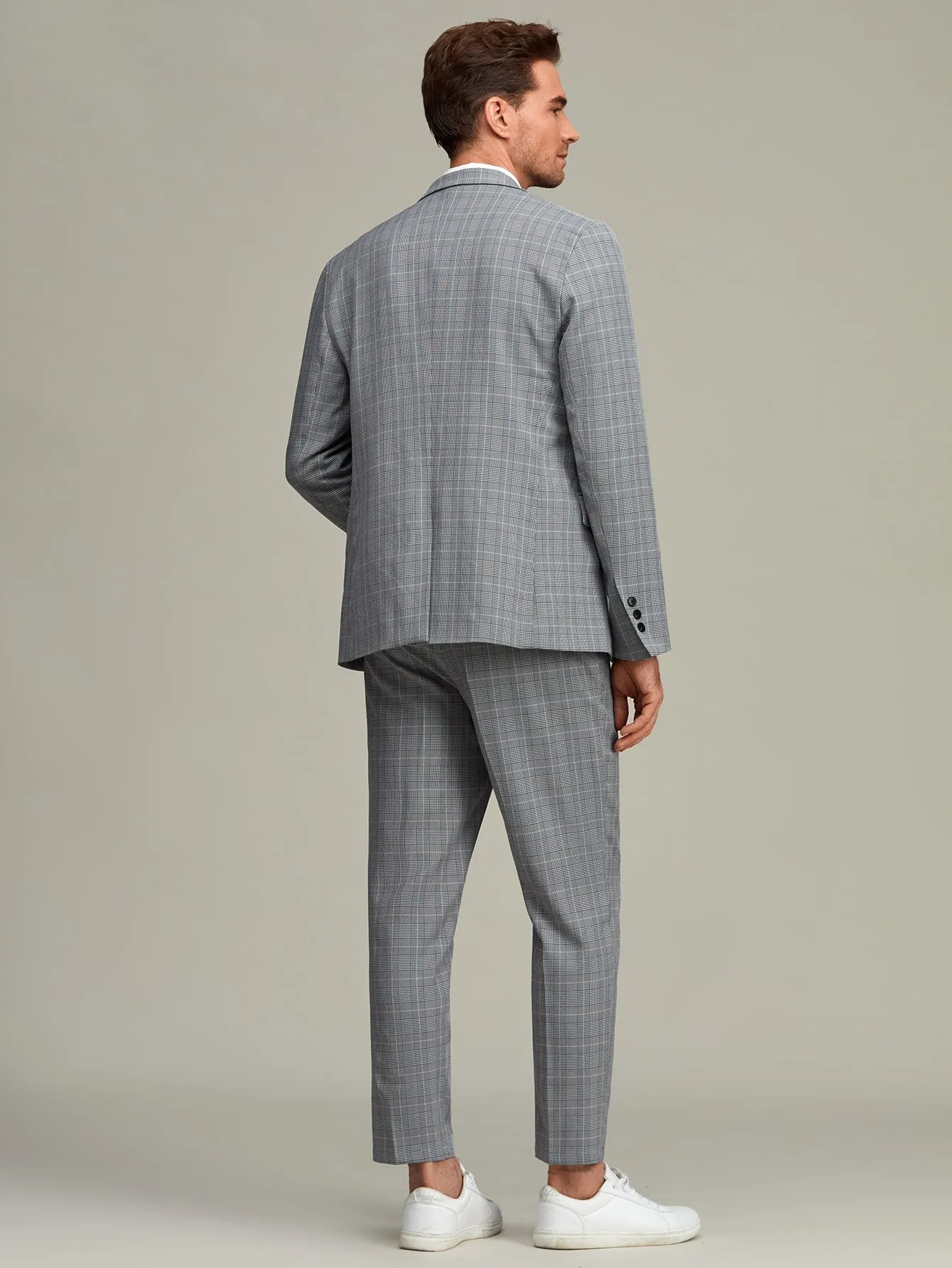 Grey Plaid Button Front Blazer and Tailored Trousers