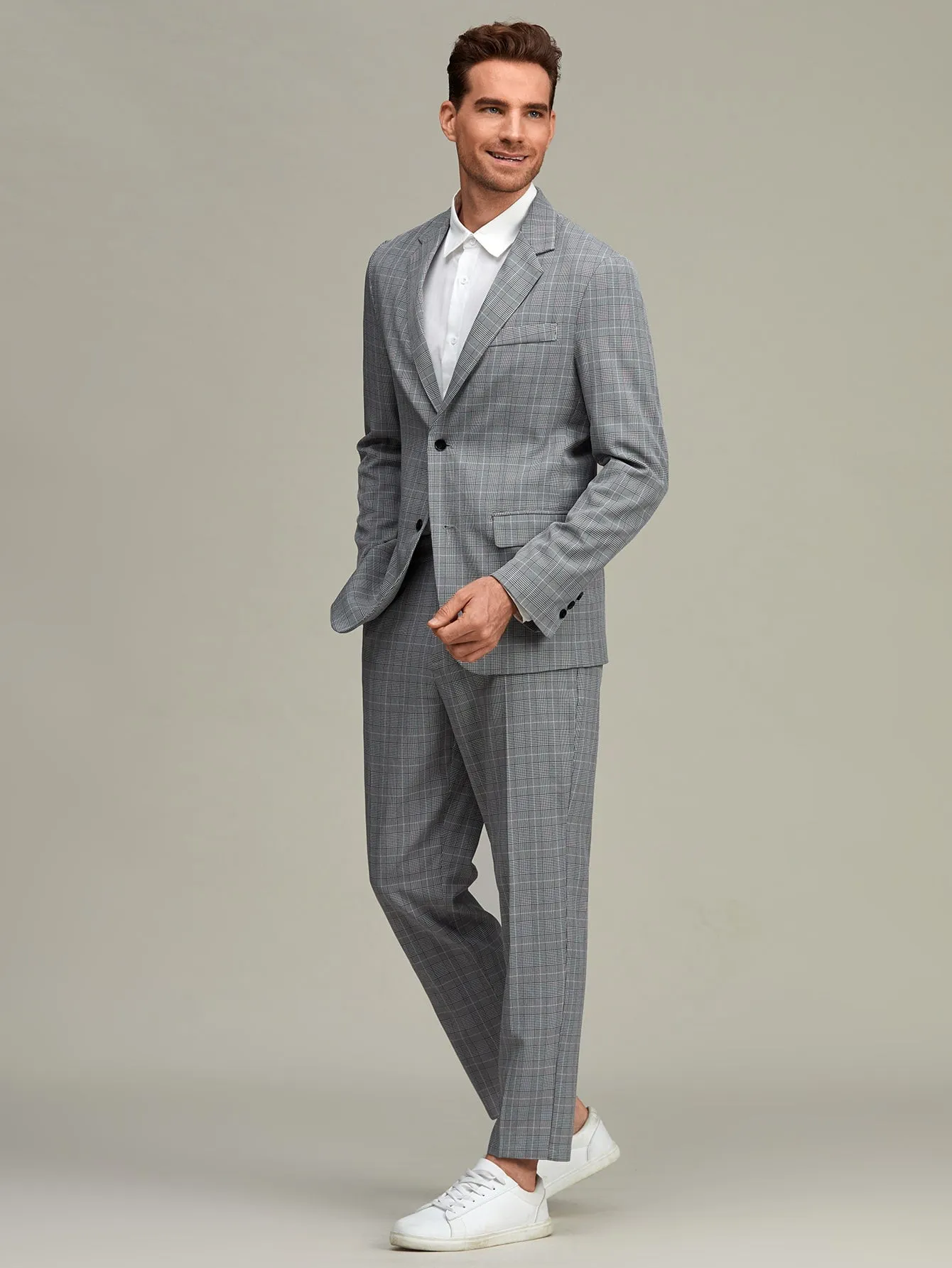 Grey Plaid Button Front Blazer and Tailored Trousers