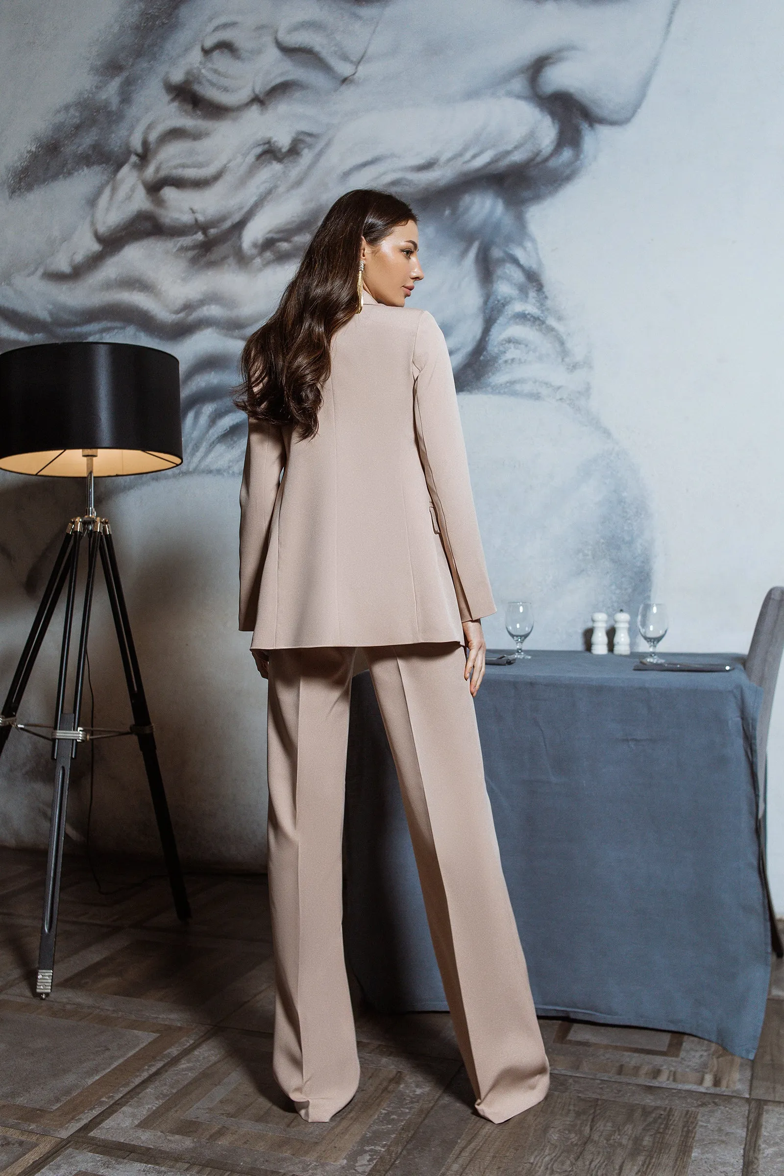 Light Beige Belted Double Breasted Suit 2-Piece