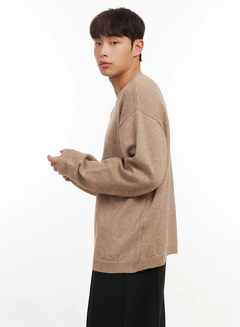 Men's Essential Beige V-Neck Sweater IF521