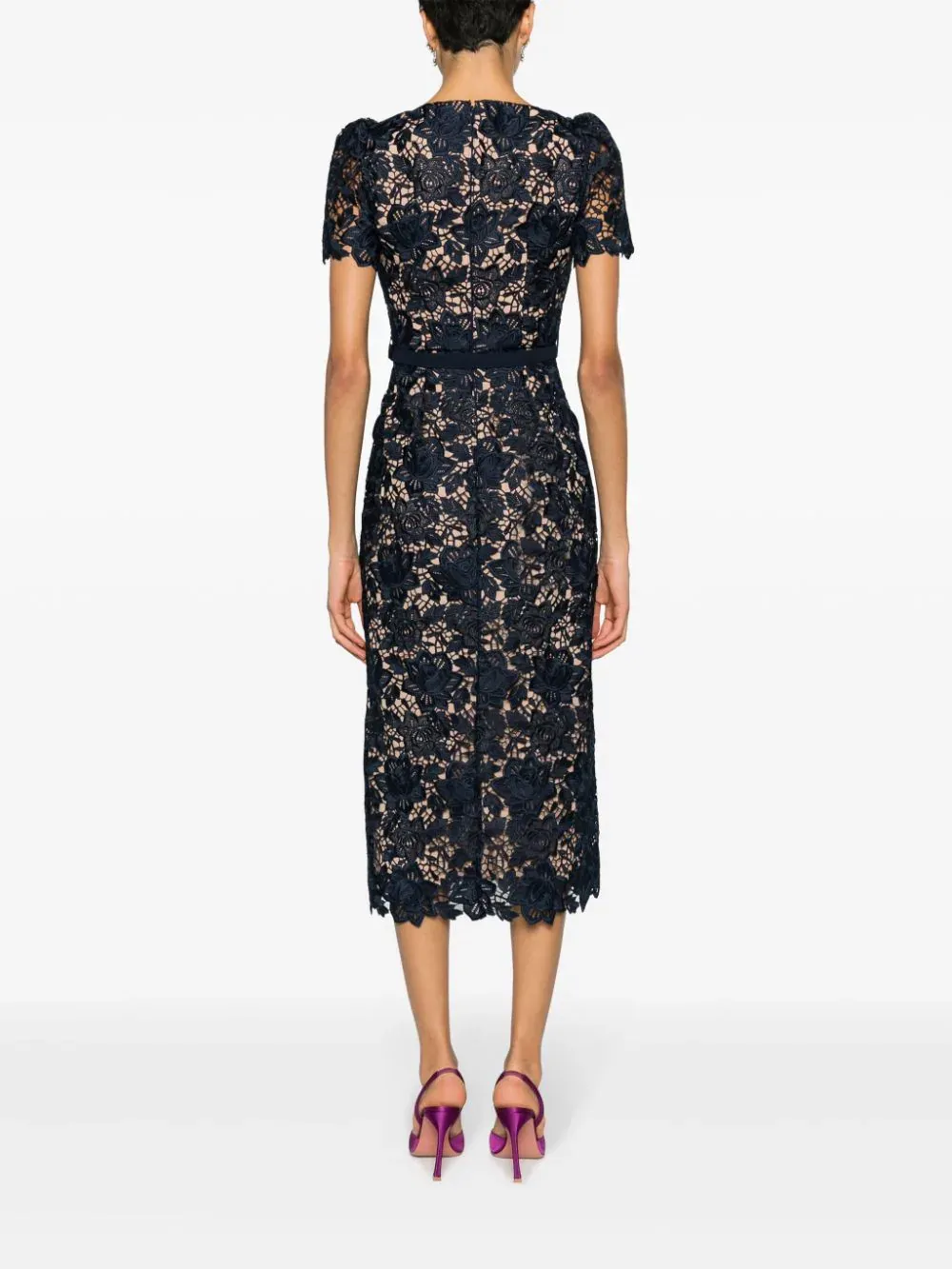 Navy Lace Open Neck Midi Dress