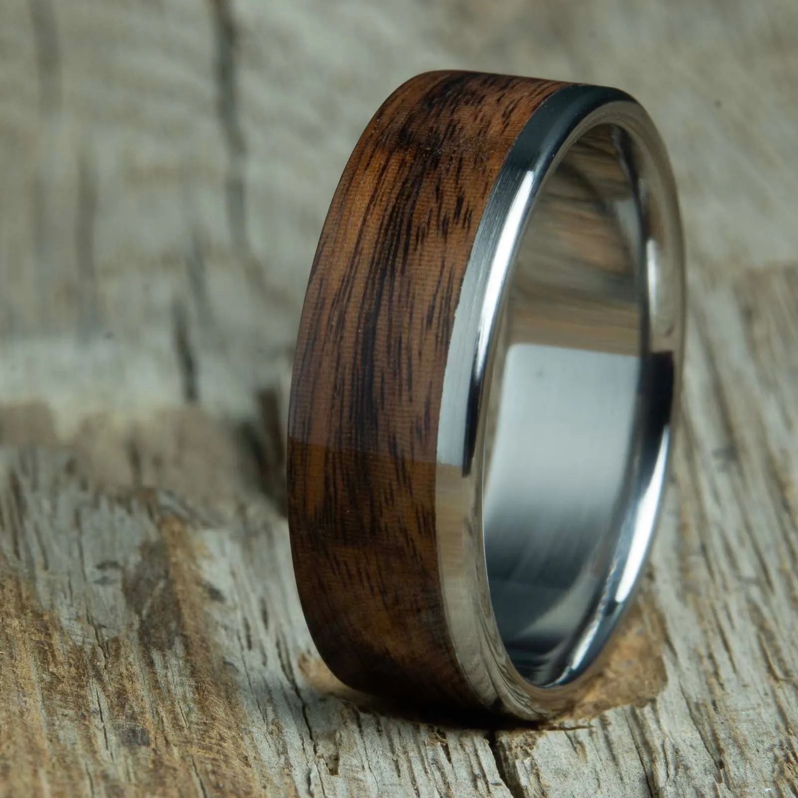 open channel titanium and Rosewood  ring