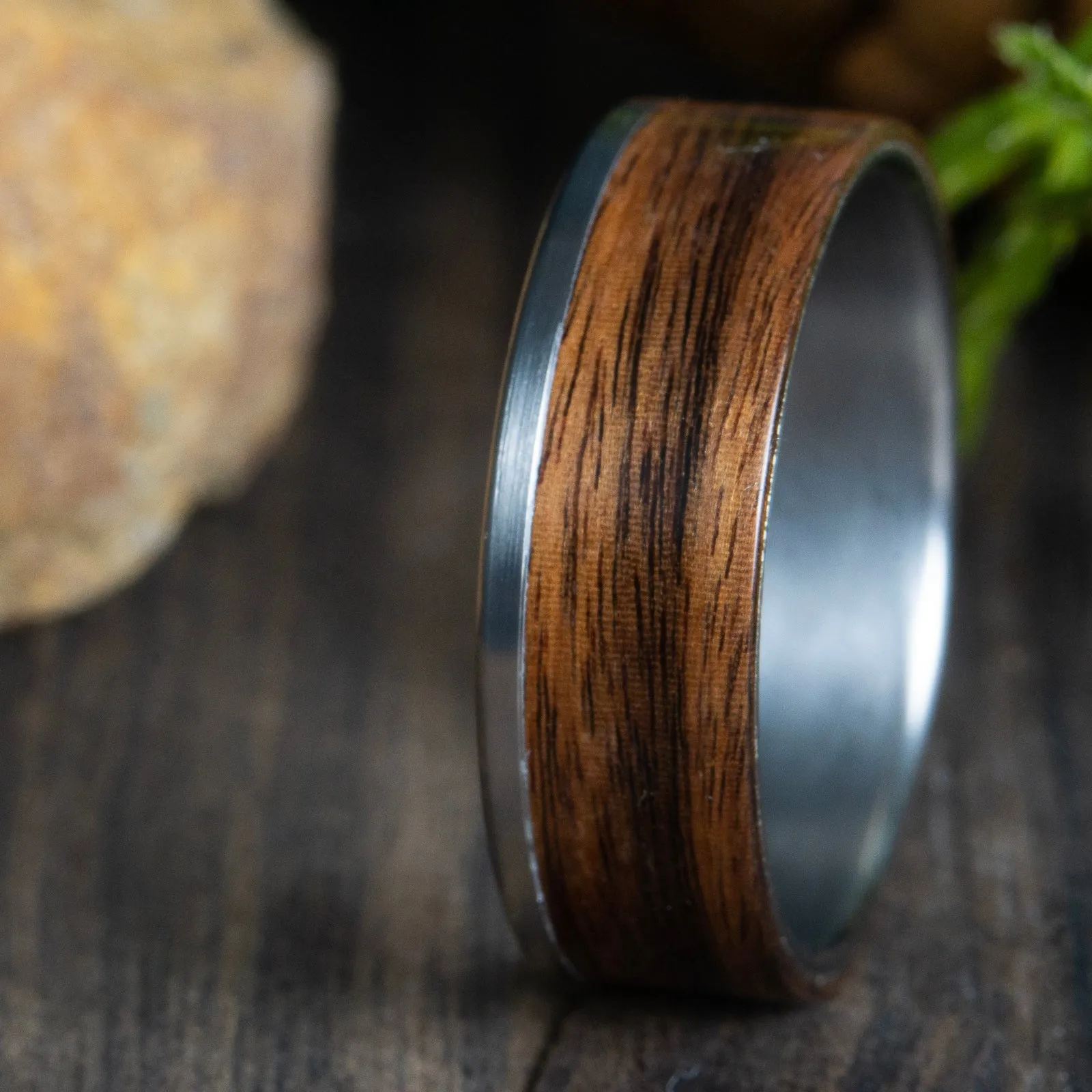 open channel titanium and Rosewood  ring