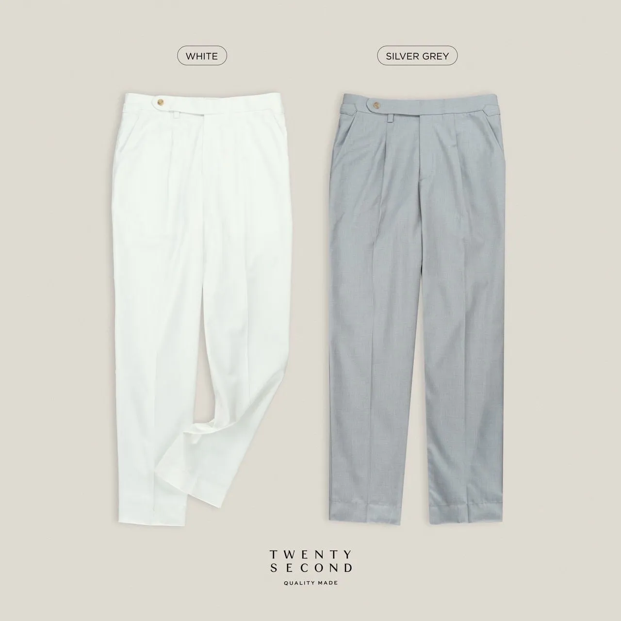 PLEATED WOOL BLEND TROUSERS - SQUARE GREY