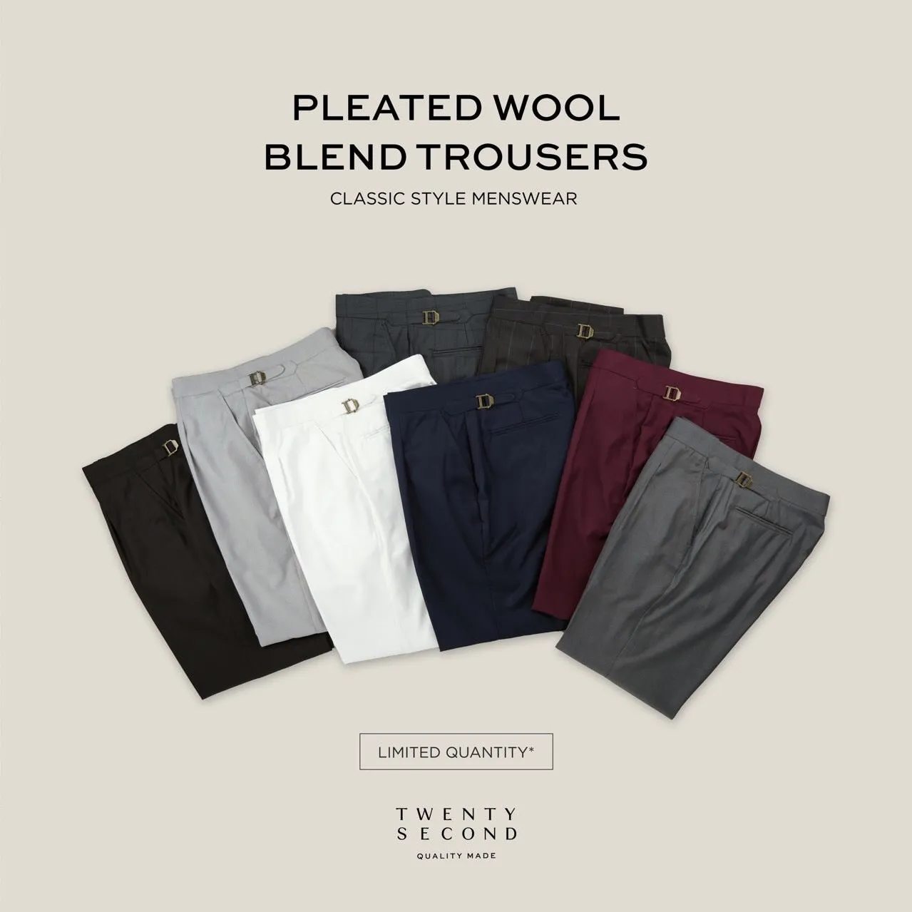 PLEATED WOOL BLEND TROUSERS - SQUARE GREY