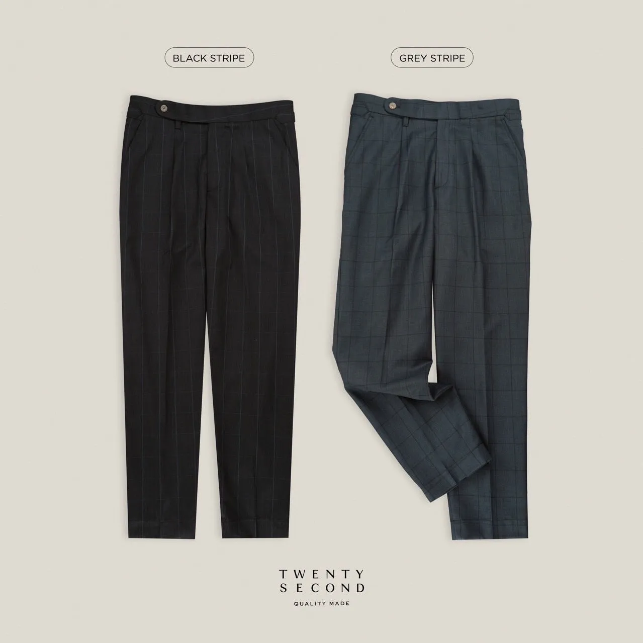 PLEATED WOOL BLEND TROUSERS - SQUARE GREY