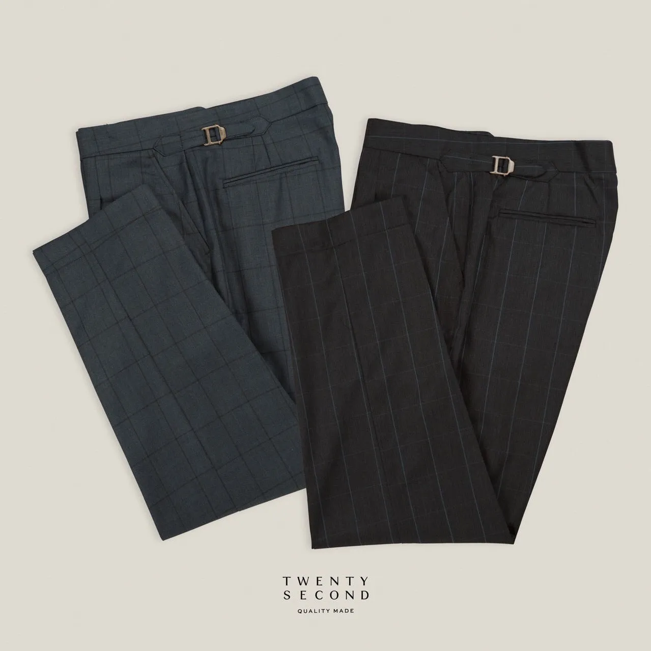 PLEATED WOOL BLEND TROUSERS - SQUARE GREY