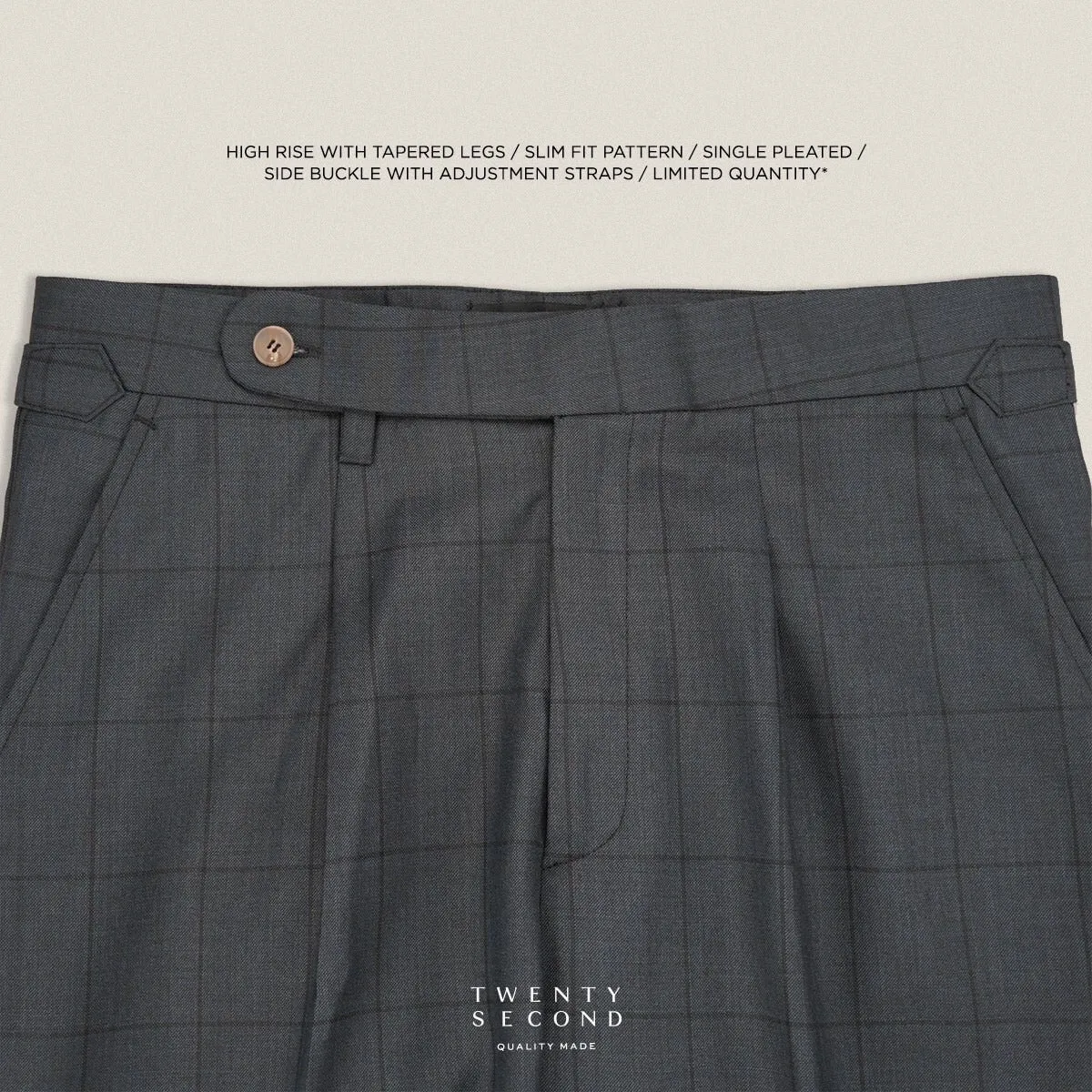 PLEATED WOOL BLEND TROUSERS - SQUARE GREY