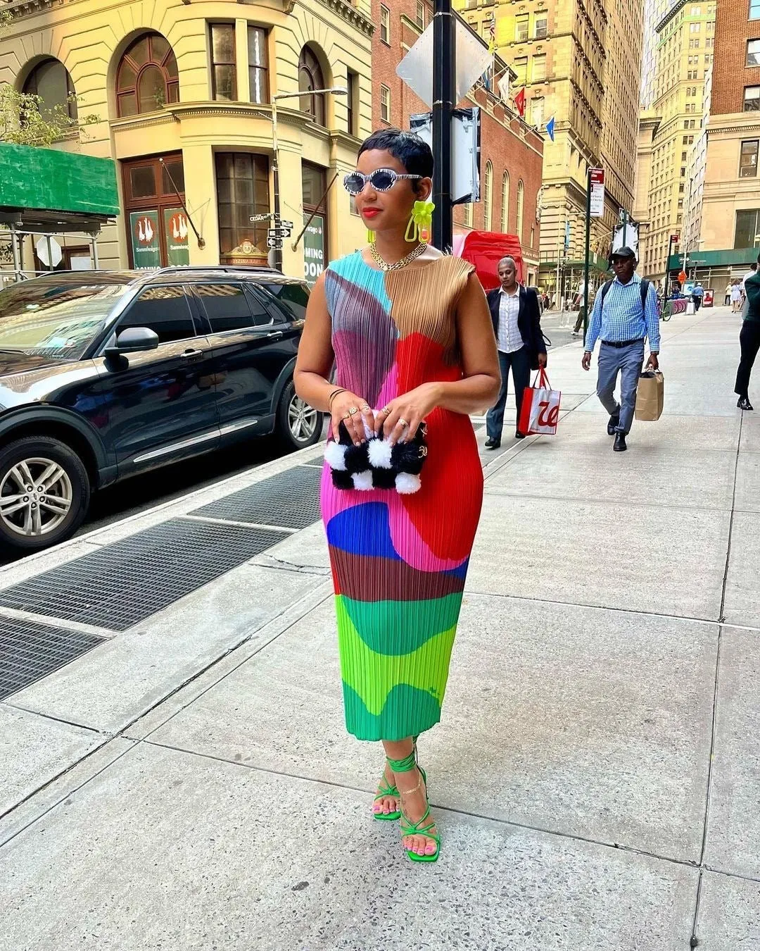 Pre Order:  Blocked Pleated Pencil Dress