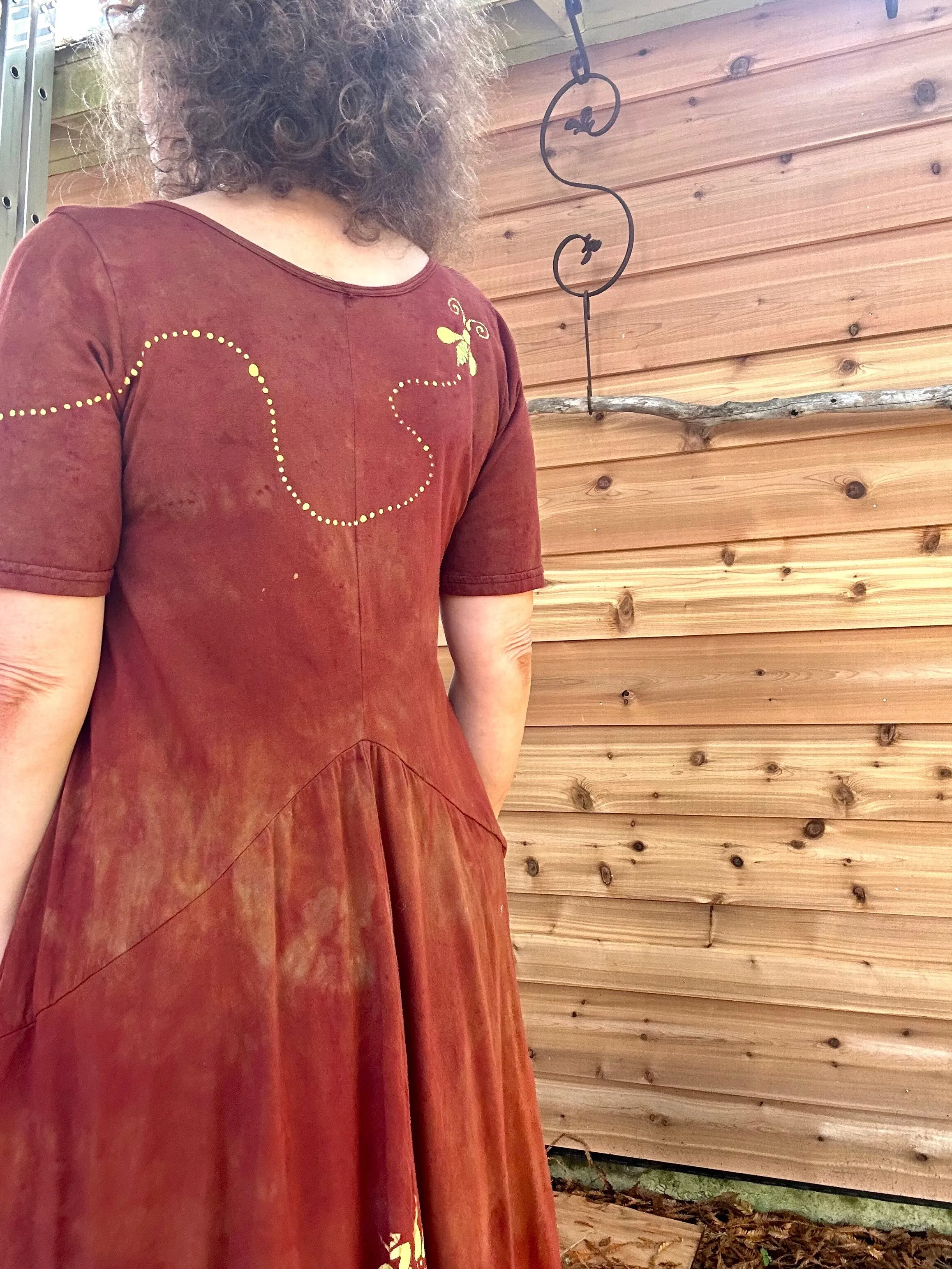 Red Sunflower Batik Dress With Pockets - Size Small
