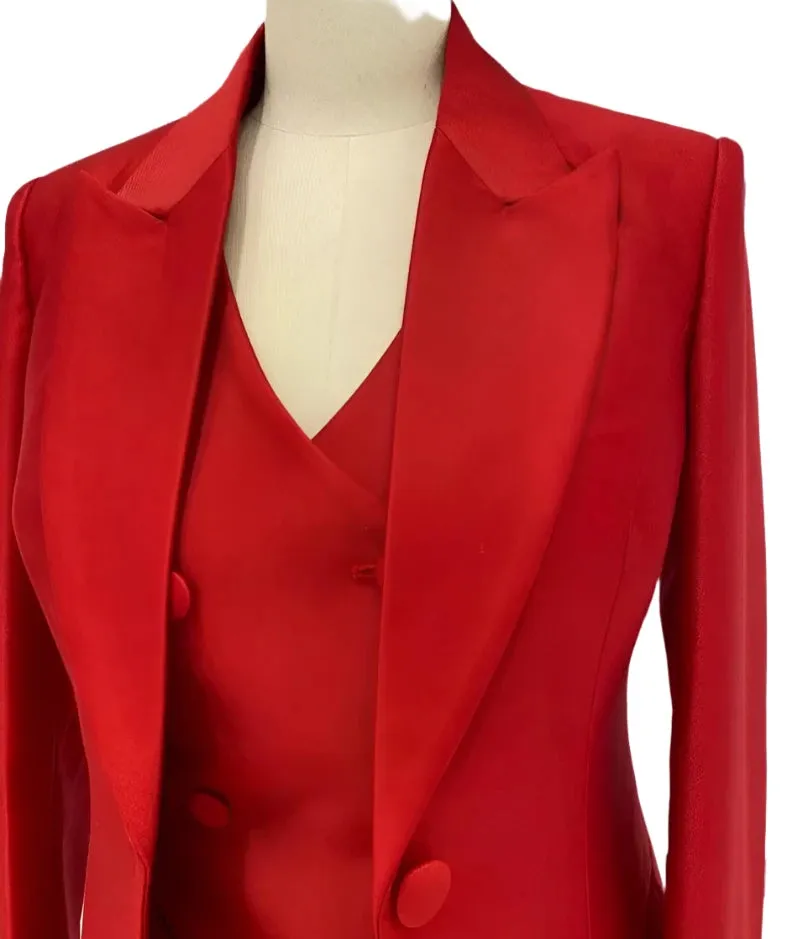 Red Three-piece Trouser Suit  - Slim Fit Women Suit