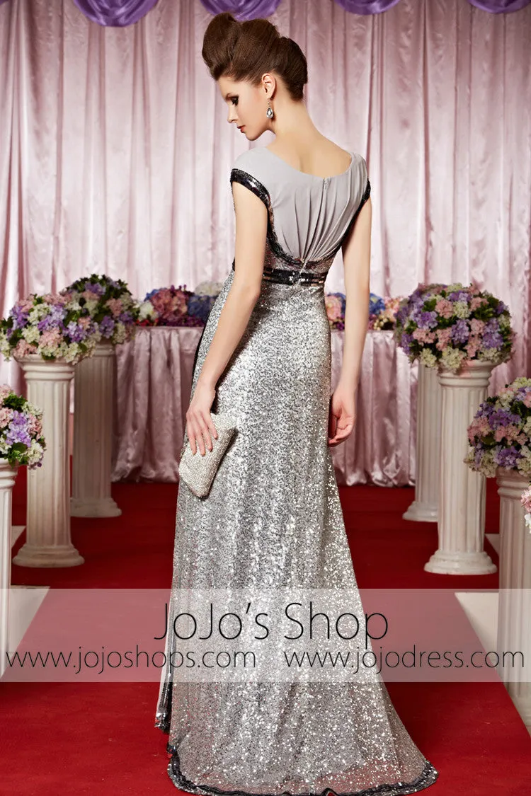 Silver V Neck Chiffon Long Elegant Prom Formal Evening Dress CX830309