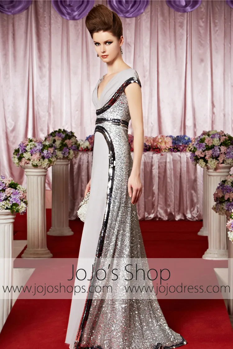 Silver V Neck Chiffon Long Elegant Prom Formal Evening Dress CX830309