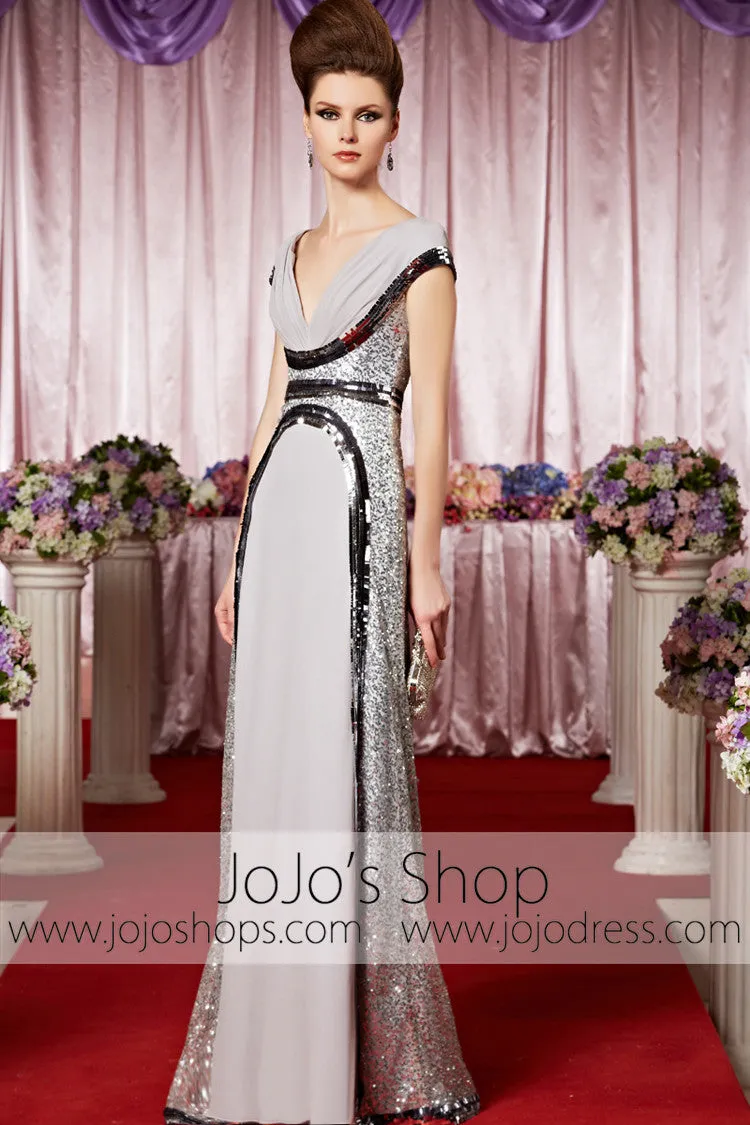 Silver V Neck Chiffon Long Elegant Prom Formal Evening Dress CX830309