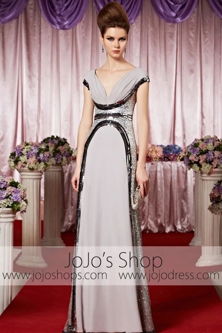 Silver V Neck Chiffon Long Elegant Prom Formal Evening Dress CX830309