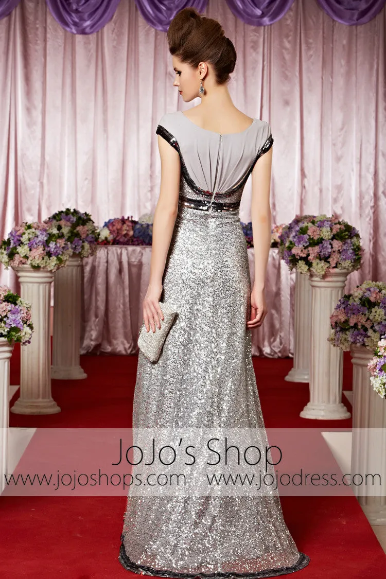 Silver V Neck Chiffon Long Elegant Prom Formal Evening Dress CX830309