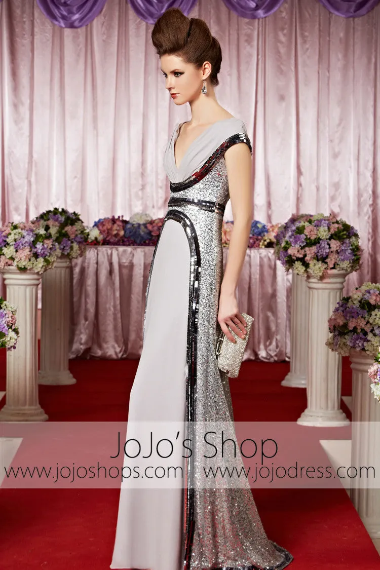 Silver V Neck Chiffon Long Elegant Prom Formal Evening Dress CX830309