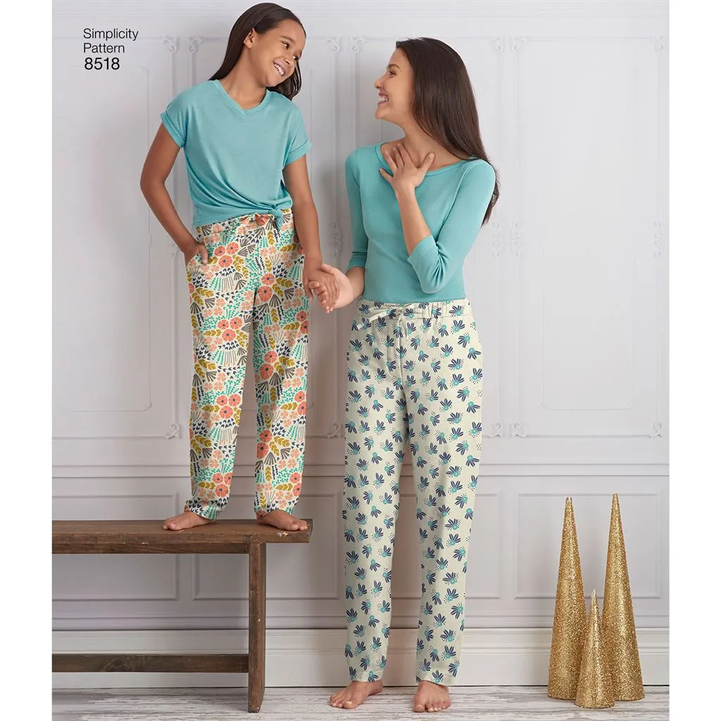 Simplicity Pattern 8518 Girls' and Misses' Slim Fit Lounge Trousers