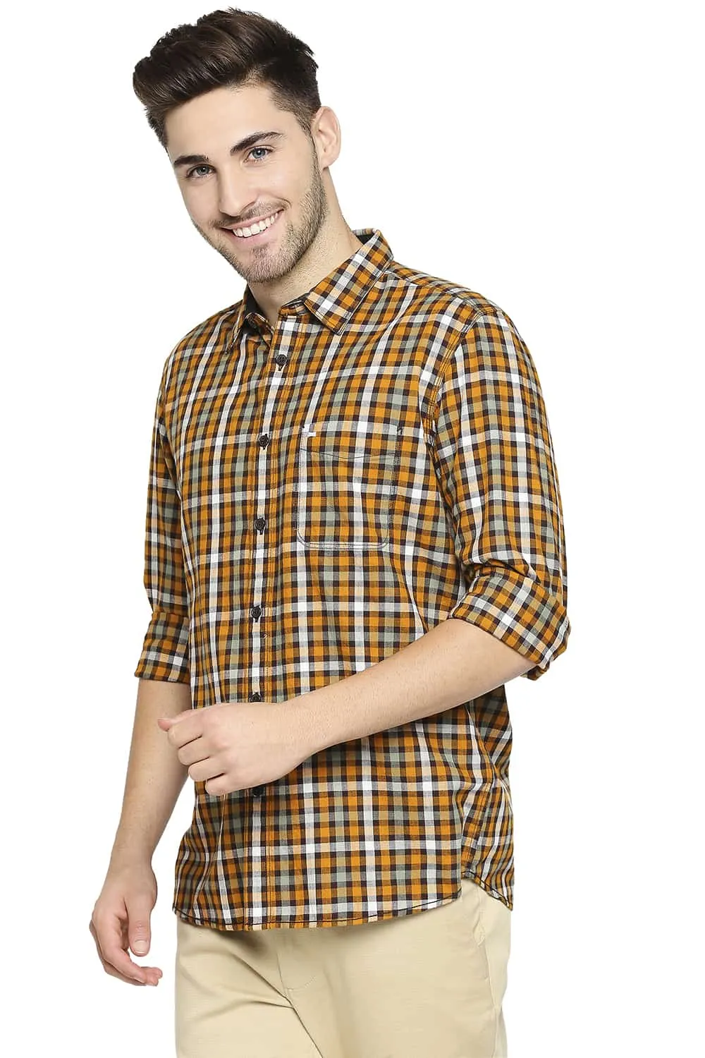 Slim Fit Slub Twill Checks Shirt Shirt