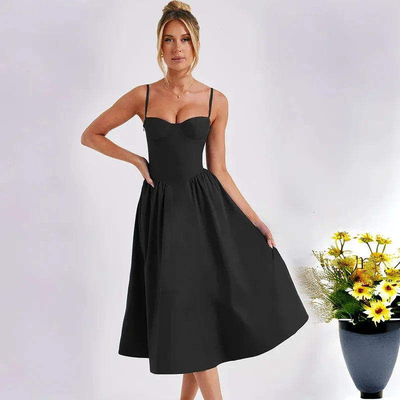 Strapless A-line Spaghetti Summer Backless Nightclub Sexy Midi Dress