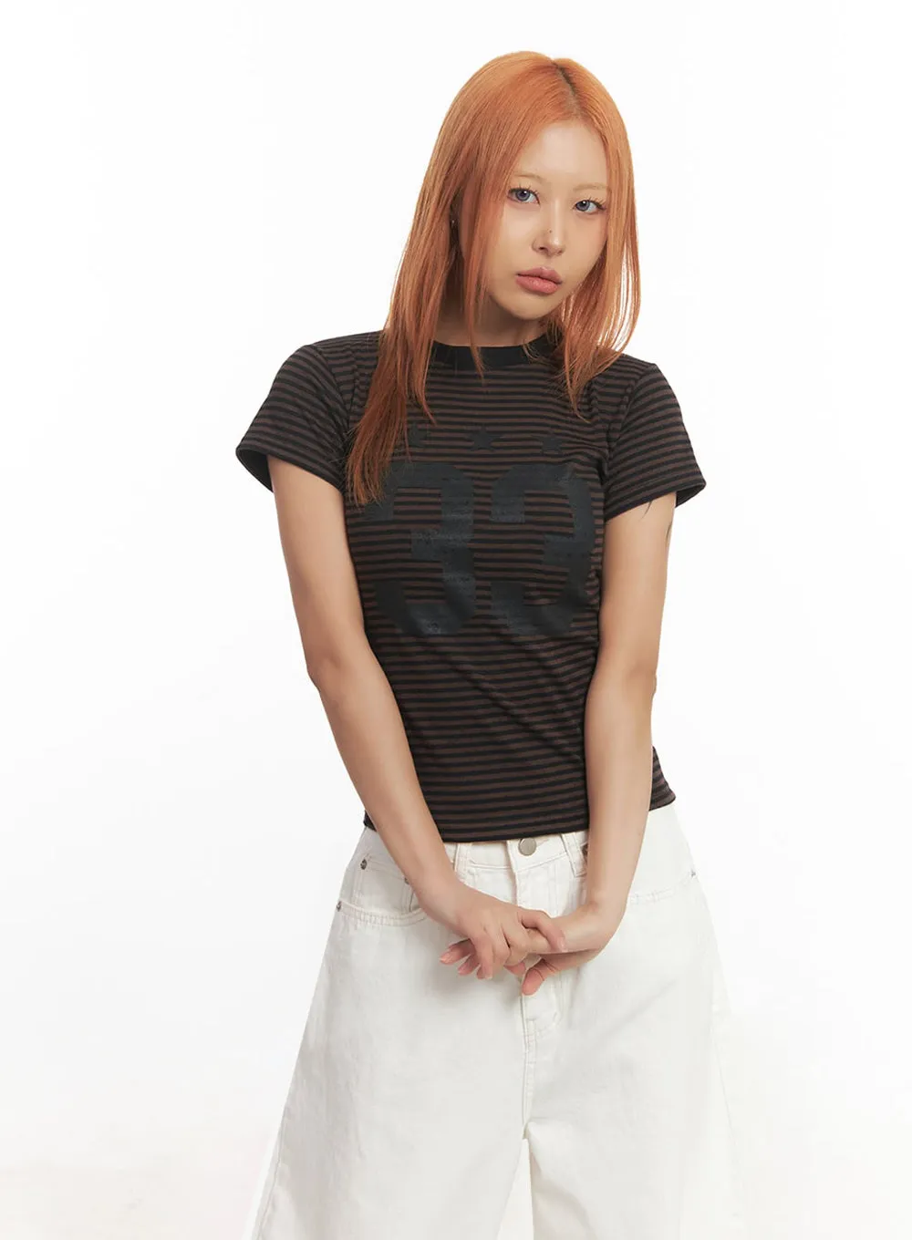 Striped Slim-Fit Graphic Top IA515
