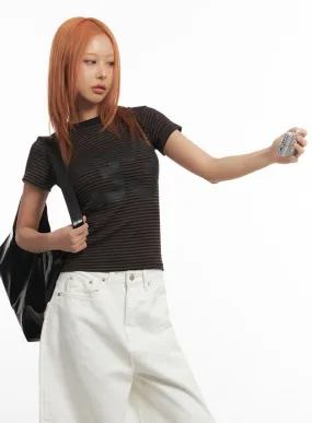 Striped Slim-Fit Graphic Top IA515