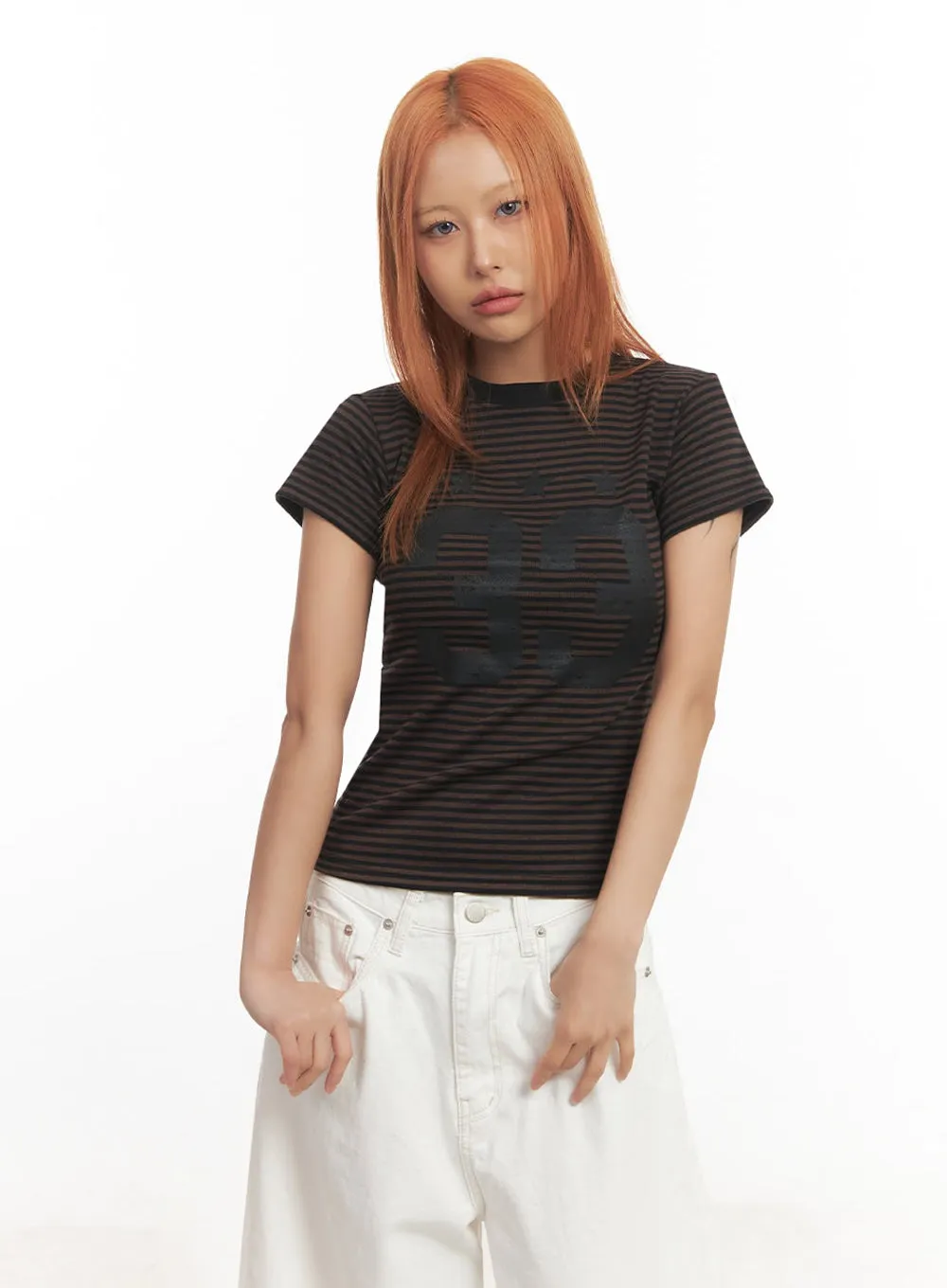 Striped Slim-Fit Graphic Top IA515