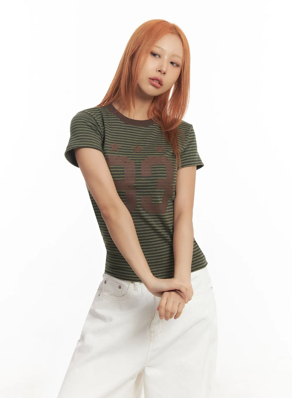 Striped Slim-Fit Graphic Top IA515