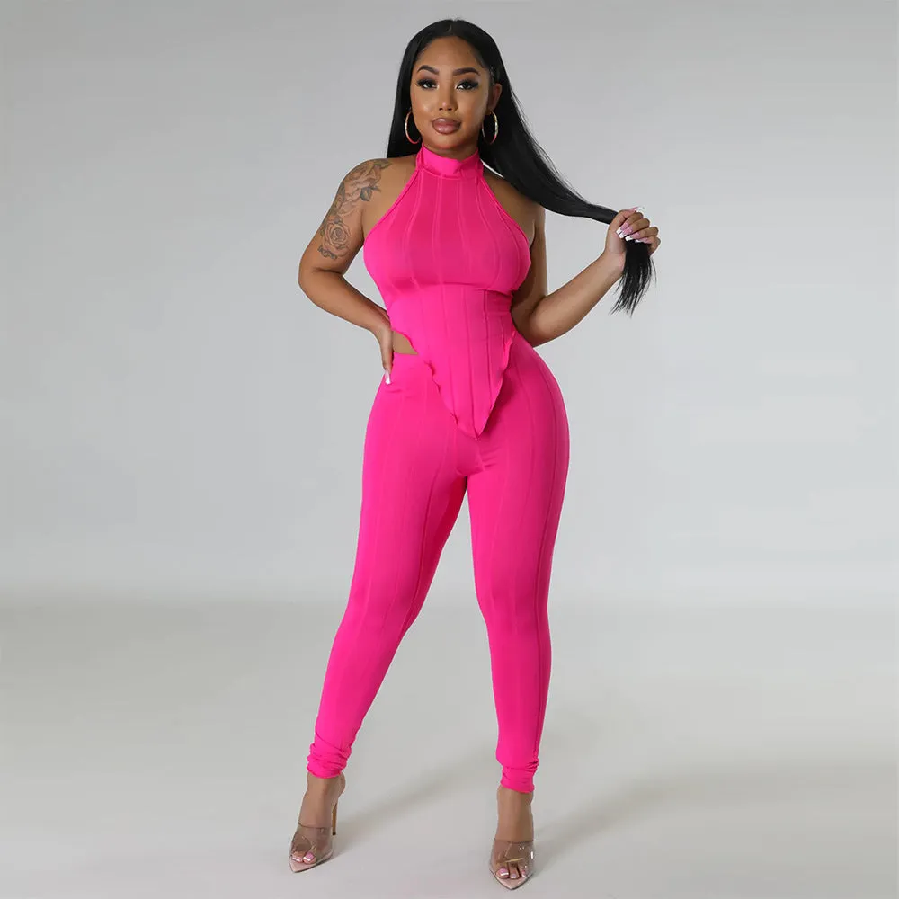 Summer Halter Top Slim Fit Trousers Casual Two Piece Suit Women