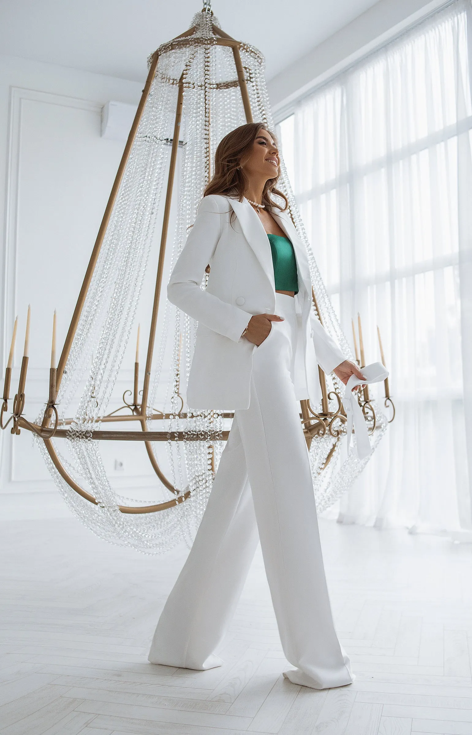 White Belted Double Breasted Suit 2-Piece