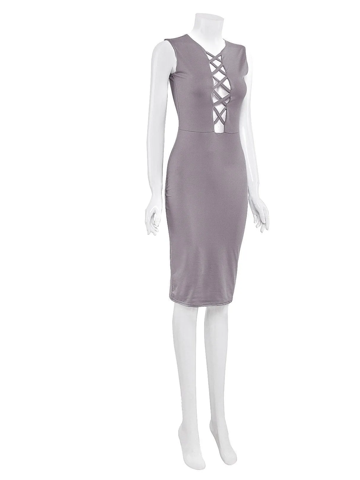 Wholesale Crew Neck Sleeveless Plain Midi Dress